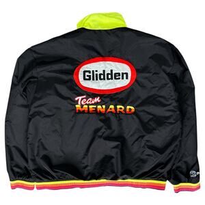 90s Glidden Team Menards Neon Zip Up Windbreaker Racing Jacket Embroidered XL